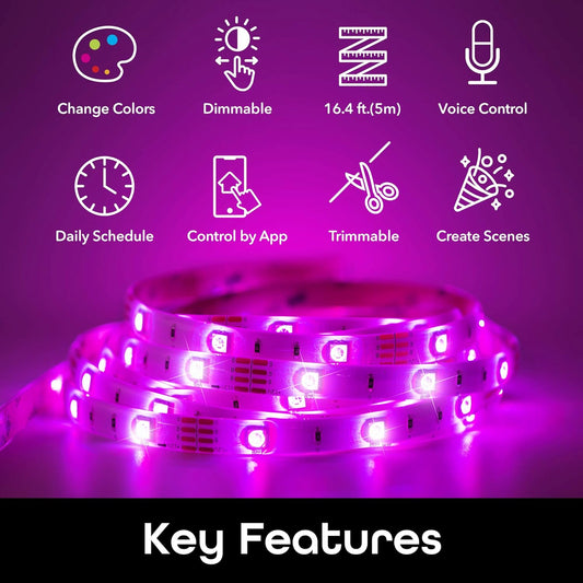 Prisma 5M Smart Wifi LED Strip Lights Works with Alexa, Google Assistant 16 Million Colors Phone App Controlled Light Strip for Home, Kitchen, TV, Party, for Ios and Android, 16.4Ft